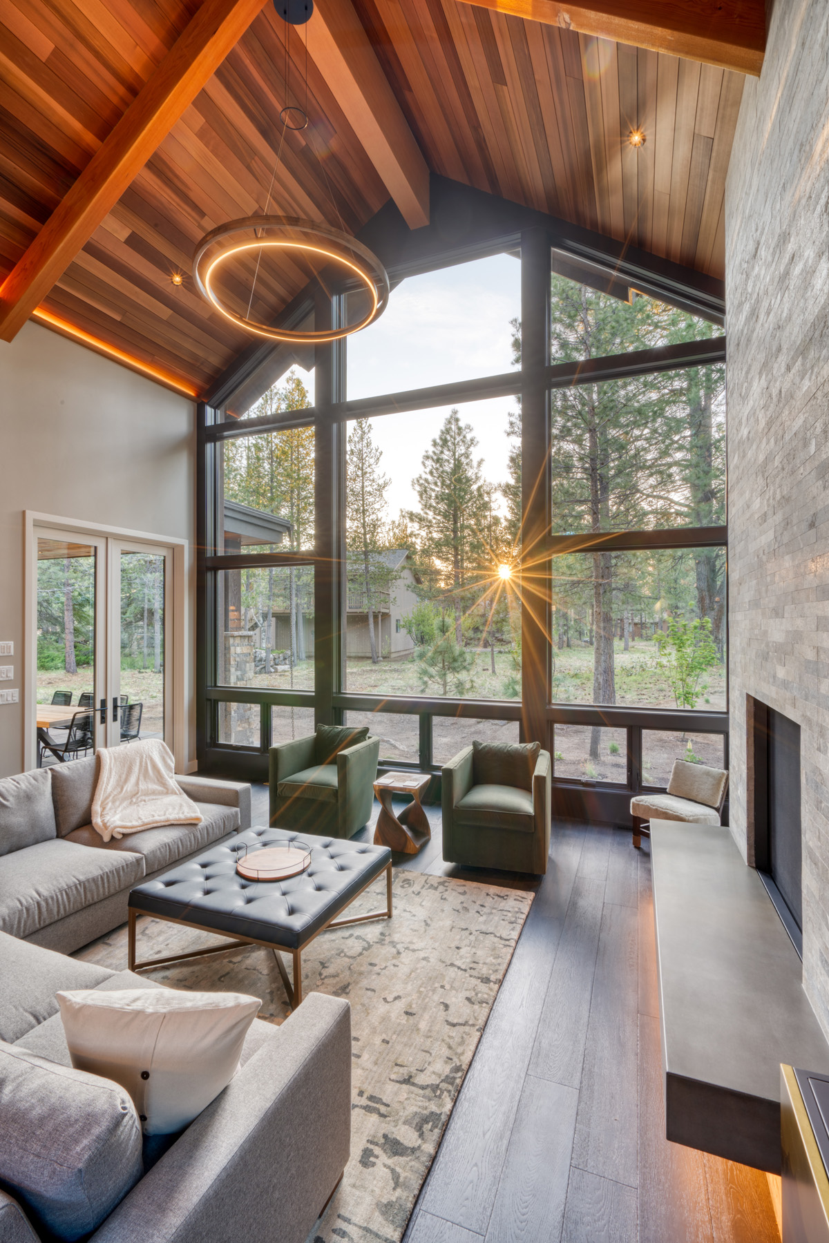 Great room at sunset with warm ambient lighting